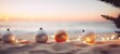 christmas balls and lights on the beach blurred background