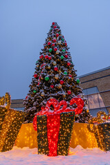 Poster - Christmas tree near shopping mall, Prague, Czech Republic