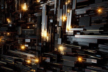 Background code as a pattern, gold and black colors chaos