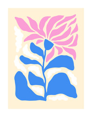 Fototapete - Abstract floral poster, botanical card. Modern wall art, flower decoration. Bloom and leaves, blossomed summer plant. Natural spring postcard. Trendy-styled contemporary flat vector illustration
