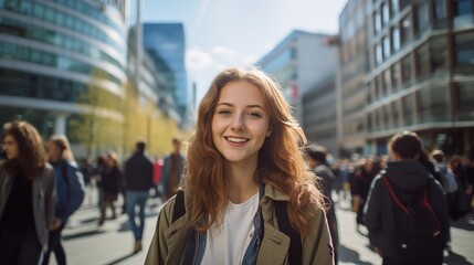 Portrait university student woman and portrait at campus for education University student concept