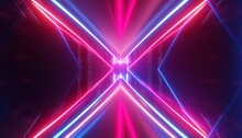 Symmetrical Curve Abstract Neon Background With Ascending Pink Blue Red Glowing Lines,Generater By AI 