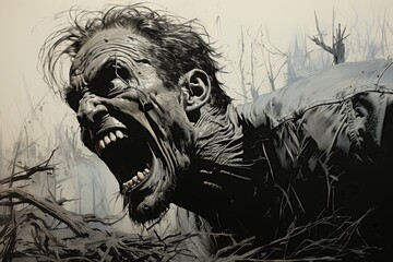 Wall Mural - Realistic scary zombie on blure background.