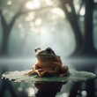 frog sitting on a leaf animal background