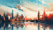 The city of London, panorama of the city, a painting of a city by the water, low polygons illustration, beautiful concept art, office art, Generative AI