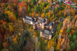 Castle in Lapalice, surrounded by Kashubian forests and lakes at autumn, Poland