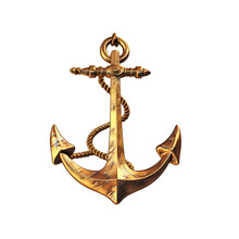 Golden Anchor On Transparent Background, White Background, Isolated, Material