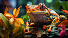 Portrait Amphibian Frog In The Grass