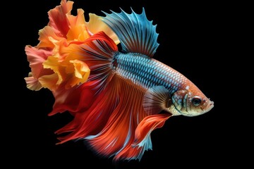 Wall Mural - Colorful floral fighting betta fish isolated on background.