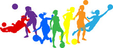 Silhouette Women Soccer Female Football Player Set. Active Sports People Healthy Players Fitness Silhouettes Concept.