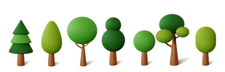 set abstract trees isolated on a white background. 3d rendering vector illustration