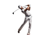 Man Using Golf Club Isolated On Transparent Background, Generative Ai