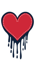 Leinwandbilder - Heart with fluid leaking. Beautiful stylish heart, vector graphic resource with a dotted line like a thread stitch.