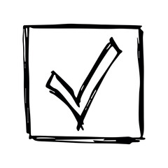 Hand drawn check mark illustration. Marker right sign clipart. Ink scribble checkbox. Single element