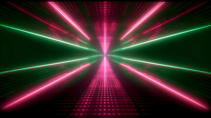 Sticker - Futuristic space tunnel with green pink neon lights in a octagon shape, modern space technology design, digital computer illustration in dark mood, wallpaper