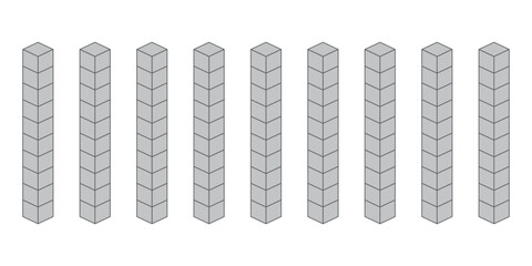 Wall Mural - Rods represent tens. Learning about base ten blocks. Flats longs squares in mathematics. Scientific resources for teachers and students. Vector illustration.