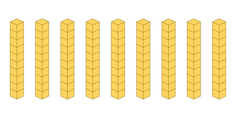 Wall Mural - Rods represent tens. Learning about base ten blocks. Flats longs squares in mathematics. Scientific resources for teachers and students. Vector illustration.