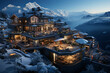 Beautiful hotel complex for a holiday in the mountains, winter mountain landscape