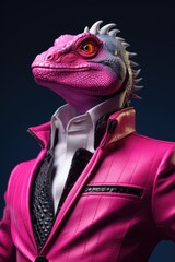 Wall Mural - A lizard wearing a pink jacket and tie. This image can be used for various purposes, such as fashion, humor, or animal-themed designs.