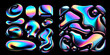Wide-format holographic art divided with standalone shapes and interconnected designs, featuring smooth contours and a neon color