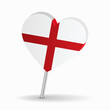 English flag heart-shaped map pointer layout. Vector illustration.