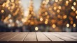 © Badger - Blank table with Christmas Tree and festive lights background for product placement