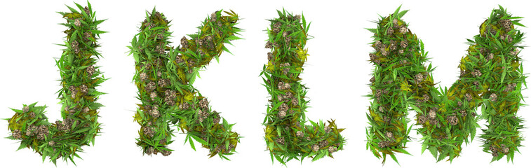 Wall Mural - weed and buds font letters 3d render j k l m