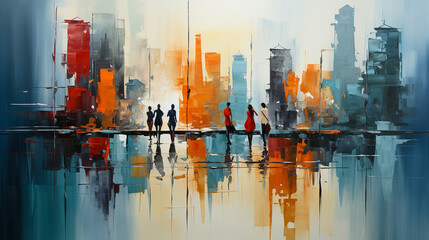 watercolor painting of the abstract city