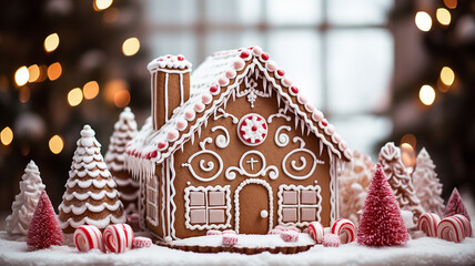 Wall Mural - Winter background with Christmas gingerbread. New Year image with Copy space.