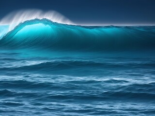 Wall Mural - Big blue waves in ocean. AI generated illustration