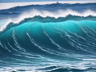 Wall Mural - Big blue waves in ocean. AI generated illustration