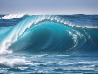 Wall Mural - Big blue waves in ocean. AI generated illustration