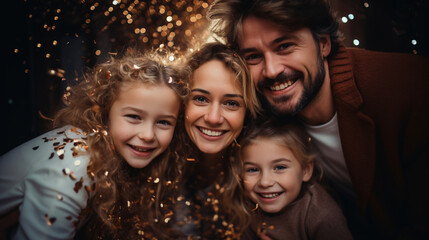 Wall Mural - Happy family with sparklers celebrate New year. 