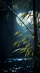 Poster - bamboo over lake at night