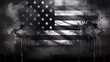 A black and white american flag with stars on it's side and a grungy background with a faded edge