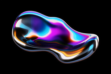 Wall Mural - bold holographic liquid metal shape isolated. iridescent wavy melted chrome substance. ai generated