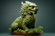 A dragon-shaped topiary for celebrating the Year of the Dragon isolated on a green gradient background 