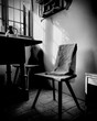 interior of an old cottage, black and white artistic photography