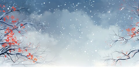 Wall Mural - Winter Wonderland  Enchanting Snow Covered Tree Branches amidst Snowdrifts and Gentle Snowfall, Generative AI