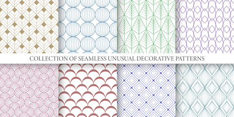 collection of elegant color ornamental seamless vector geometric patterns. fashion art deco ornate d