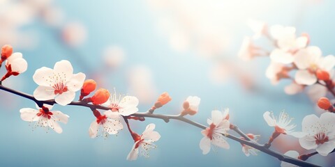 Wall Mural - Serene Springtime  Blossoming Apricot on Blue Sky, Generative AI