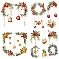 Wall Mural - christmas fir branches frame set. xmas border for holiday greeting card and invitation. watercolour 