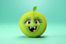 3d Illustration Happy Kiwi Fruit On Solid Studio Background