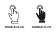 Double Click Gesture, Hand Cursor of Computer Mouse Line and Silhouette Black Icon Set. Pointer Finger Pictogram. Double Press, Swipe, Touch, Point, Tap Sign. Isolated Vector Illustration