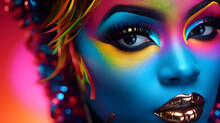 Mysterious Woman With Colorful Eye Futuristic Makeup Portrait