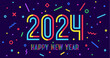 © foxysgraphic - 2024. Happy New Year. Greeting card with text Happy New Year 2024. Confetti fireworks bright style Happy New Year, Merry Christmas. Holiday background 2024, banner, poster. Vector Illustration