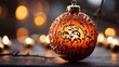 Mit feinen Ornamenten verzierte und von innen heraus orange rot leuchtende Christbaumkugel zu Weihnachten