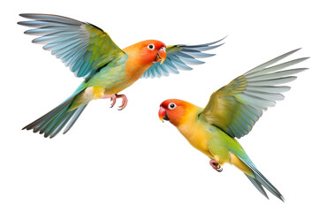 Wall Mural - flying lovebirds in isolated background