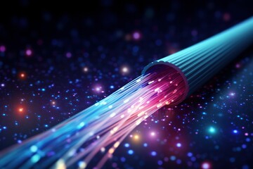 Fiber optics network cable on technology background