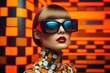 fashion retro futuristic girl wearing sunglasses - Woman in sunglasses in surrealistic 60s-70s disco club culture life style